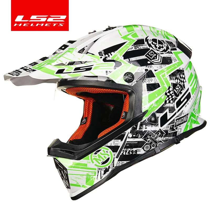 white and green LS2 MX437 бездорожье шлем Байкер безопасность casco ls2 Приключения крест мотоциклетный шлем новейший мотоциклетный шлем без козырька - Цвет: white and green