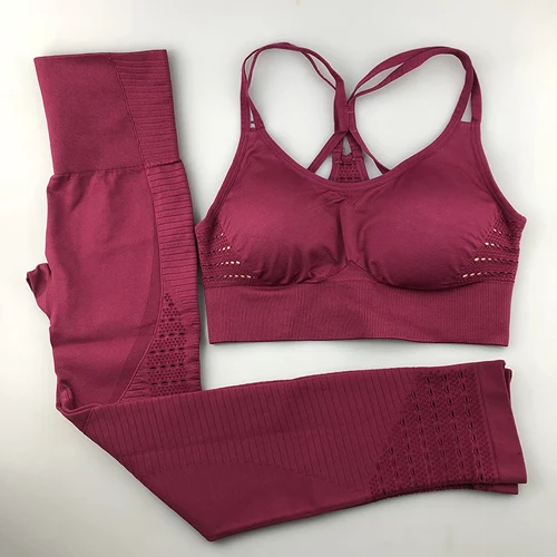 Red 2Pcs Set Женский комплект для йоги, бесшовная одежда для фитнеса, спортивная одежда, женские леггинсы для спортзала, мягкий спортивный бюстгальтер пуш-ап, 2 шт, спортивные костюмы - Цвет: Red 2Pcs Set