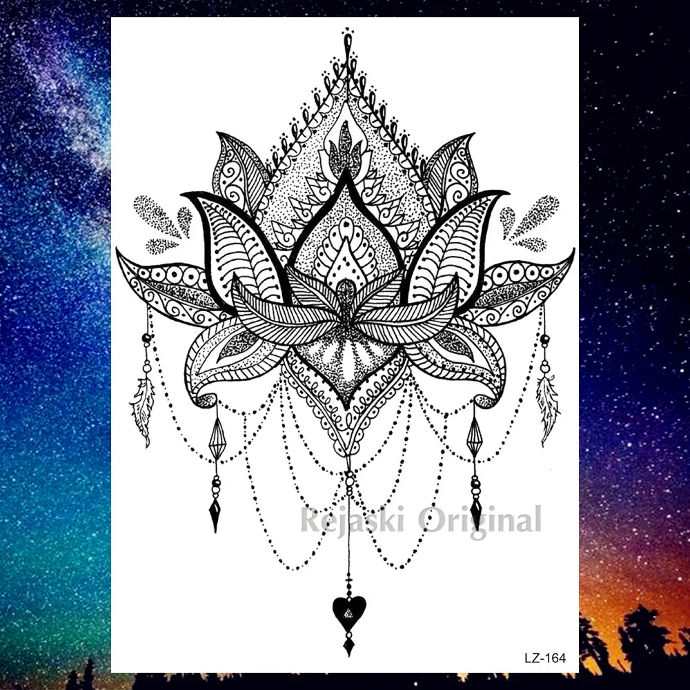 PLZ164 REJASKI черный серьги Henna Mandala цветок временные татуировки для Для женщин Стикеры пикантные водостойкие татуировки, боди-арт Arm талией, эксклюзивный дизайн татуировки - Цвет: PLZ164