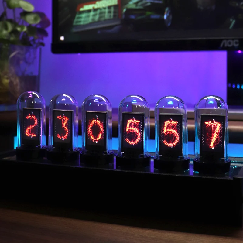 RGB светодиодные трубчатые часы винтажные цифровые Nixie 6 бит отображение времени