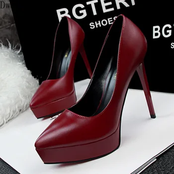 

2019 spring and autumn new black stiletto high heel women shallow mouth single shoes pointed waterproof platform women's shoes