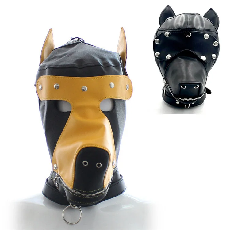 БДСМ бондаж Сексуальная собака maskщенок игрушечные капюшоны раб кожа мопса маска