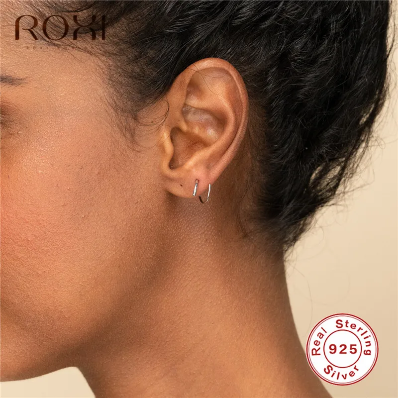 ROXI, 925 пробы, серебряные, маленькие, для ушей, с косточками, с пряжкой, кольцо, спираль, мини, двойное кольцо, серьги для женщин, пирсинг, ювелирные изделия, вечерние, подарок