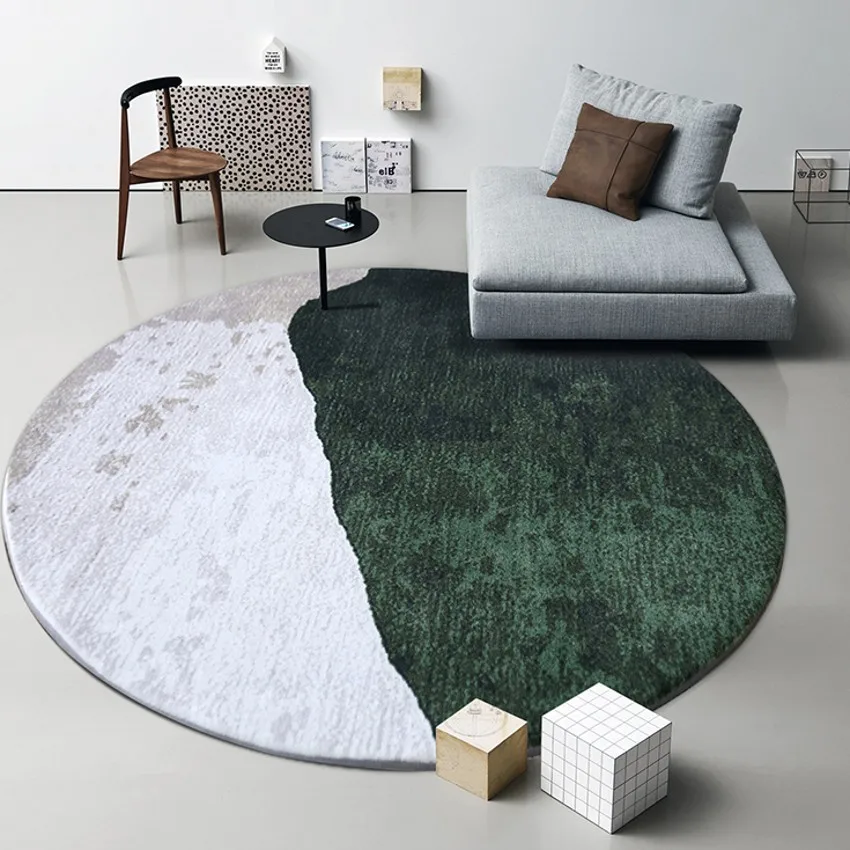 Ковер в скандинавском стиле, темно-зеленый круглый ковер для художественного оформления, большой размер, современный ковер для украшения дома, журнальный столик