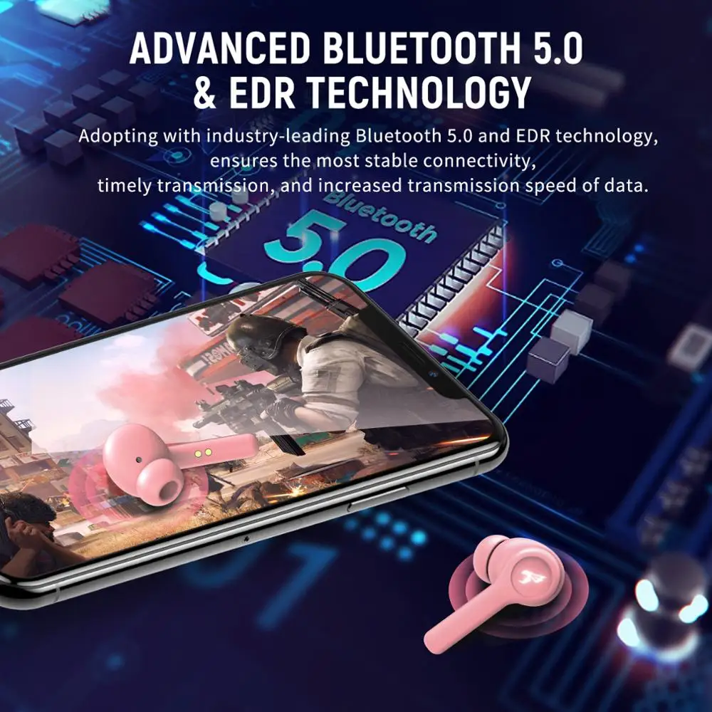 SOMIC Mini Earphone With Charging Case TWS Earbuds True Wireless Bluetooth 5.0 Sports Game Stereophon In-Ear Earphone GX501 Pink