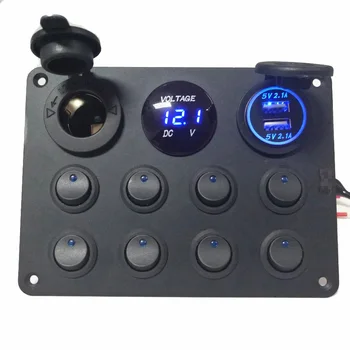 

12V-24V LED Rocker Switch Panel 8-Gang Power Socket Waterproof Digital Voltage Display For RV Boat Truck ATV UTV Camper Caravan