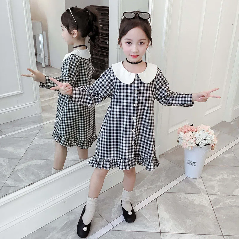 

Back To School Clothing Little Girls Dress Long-Sleeve Autumn Kids Children Cotton Dresses Peter Pan Long Sleeved Princess 2019
