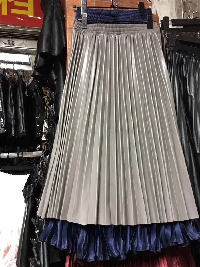 TVVOVVIN Осенняя мода новая плиссированная юбка из искусственной кожи эластичная высокая талия Универсальная Женская юбка свободного покроя X666 - Цвет: Gray