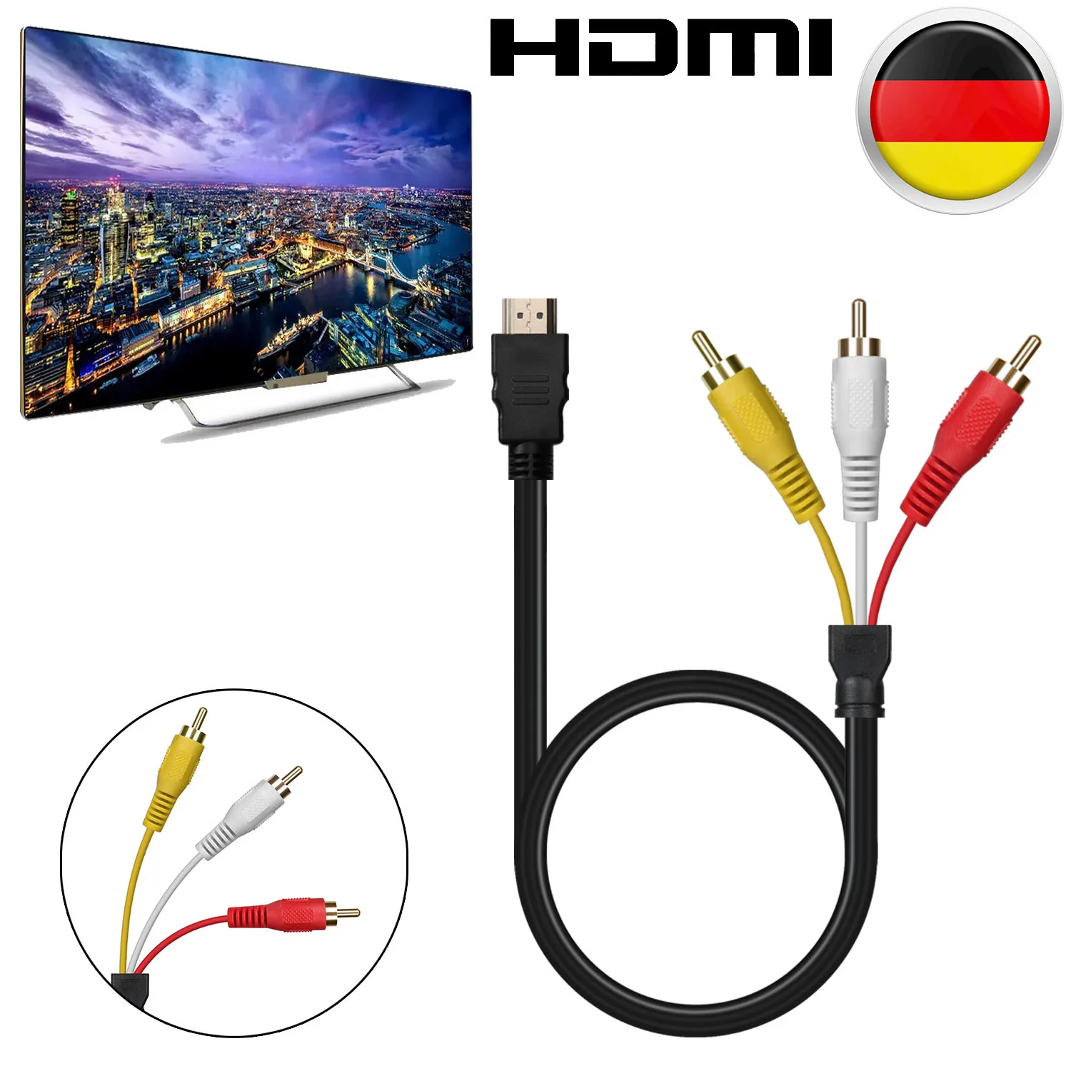 Горячая Распродажа Новый 1,5 м HDMI к 3RCA кабель красный желтый белый кабель Шнур 30AWG для соединение с ПК DVD монитор тв