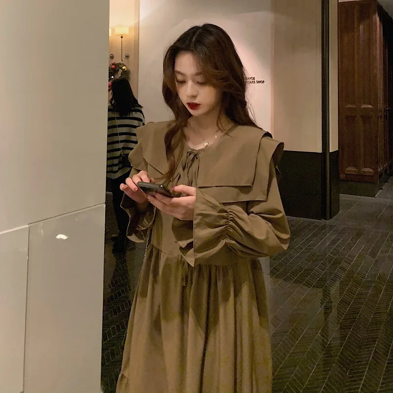

2020 Early Spring New Style Large Size Dress Fat Mm Fashion Sweet Peter Pan Collar Loose-Fit Slimming Comfortable Long Skirts Dr