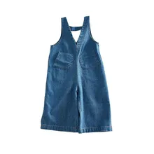 Детский комбинезон для девочек; коллекция года; сезон осень; модные длинные свободные джинсовые синие джинсы с косой карманами в Корейском стиле для девочек; комбинезоны; одежда для детей от 2 до 7 лет