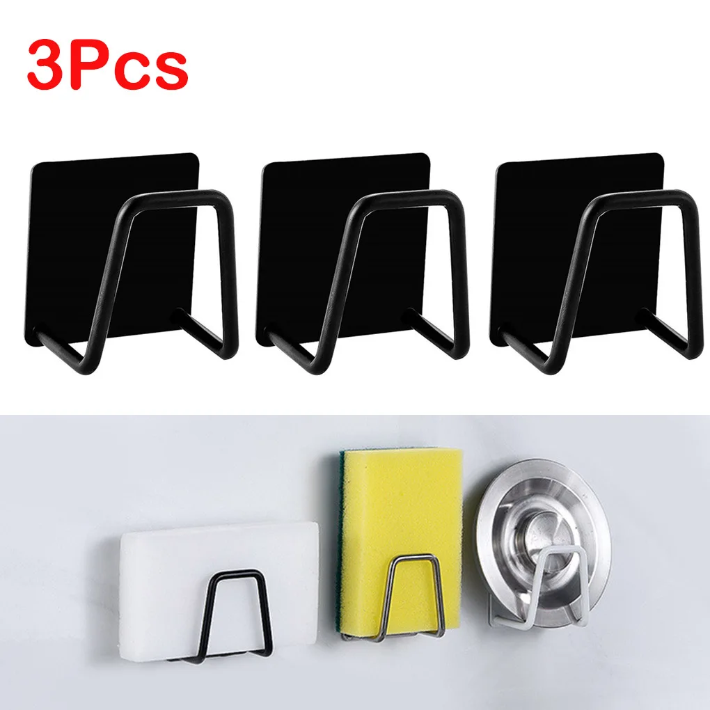 Kitchen Stainless Steel Sponges Holder Storage Rack Self Adhesive Sink Sponges Drain Drying Rack Kitchen Sink Storage Stand 3PCS