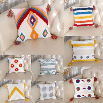 

Tassels Cushion Cover 45x 45cm Color Pillow Cover Handmade Square Home Decoration for Living Room Bed Room Sofa Throw Pillow
