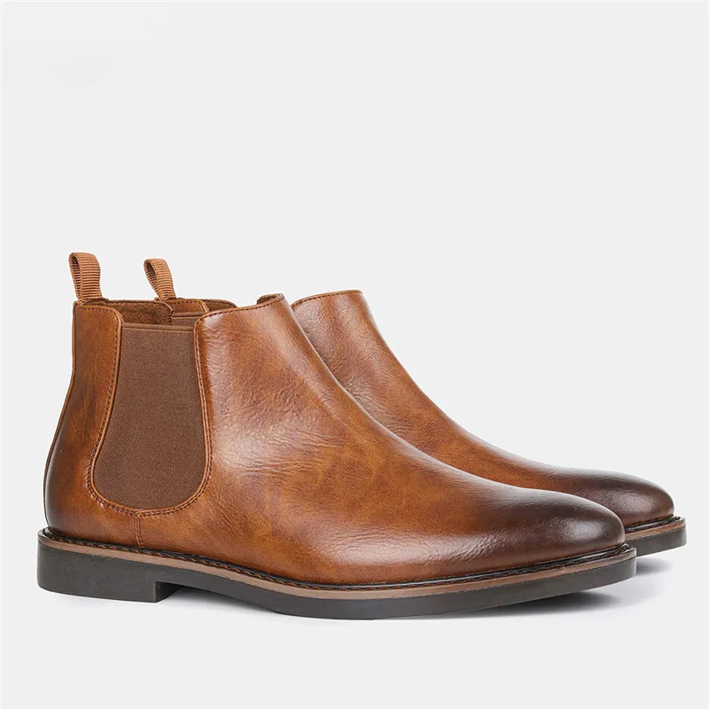 

Yomior Autumn Vintage Men Casual Shoes High Quality British Leather Wedge Ankle Boots Business Wedding Pointed Toe Chelsea Boots