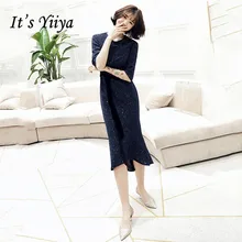 Это YiiYa платье для выпускного вечера темно-синее с o-образным вырезом, платье русалки, женские вечерние элегантные платья с рукавом до локтя, платья для выпускного вечера со стразами K149