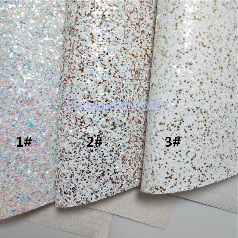 Mini Roll 30x134CM WHITE Glitter Fabirc, Chunky Glitter Leather, Glitter Leather Roll For Making Bows LEOsyntheticoDIY SK051