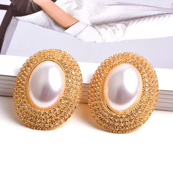 

New Arrival Luxury Pearl Crystals Round Drop Earrings High-Quality Fashion Rhinestone Earring Jewelry Accessories For Women