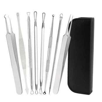 

8Pc Blackhead Comedone Acne Pimple Blemish Extractor Vacuum Black Head Remover Tool Spoon Needle Set Face Skin Care Tool Holster