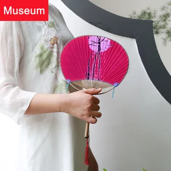 

Mu Shan Sensu Bamboo Circular Fan China Wind Summer Paper Folding Fan Palace Fan Round Two-sided Fan Classical Bamboo Fan