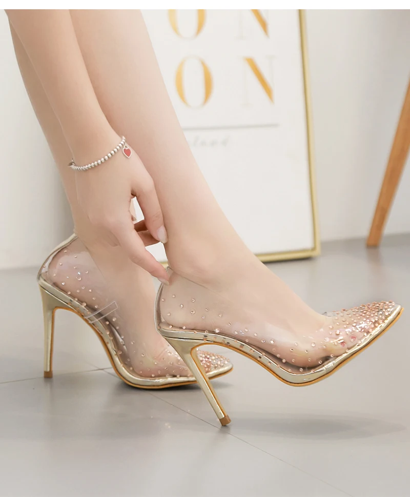 ELVIRAS, новые женские туфли-лодочки весенне-осенние модные пикантные туфли из прозрачного ПВХ на высоком каблуке с заклепками под вечернее платье банкет, Размеры 35-42