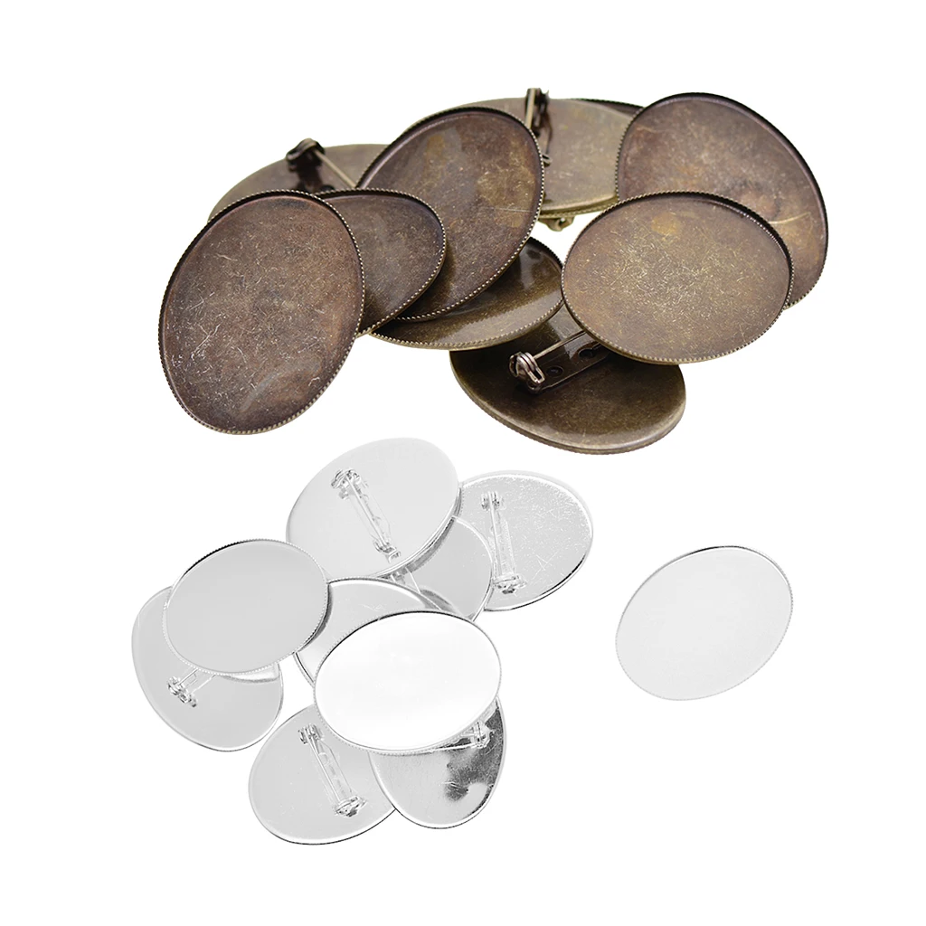 

20 Pieces Bronze And Platinum 4x3cm Brooch Base Pin-Back Button Settings Blank Tray For Fashion Jewelry DIY