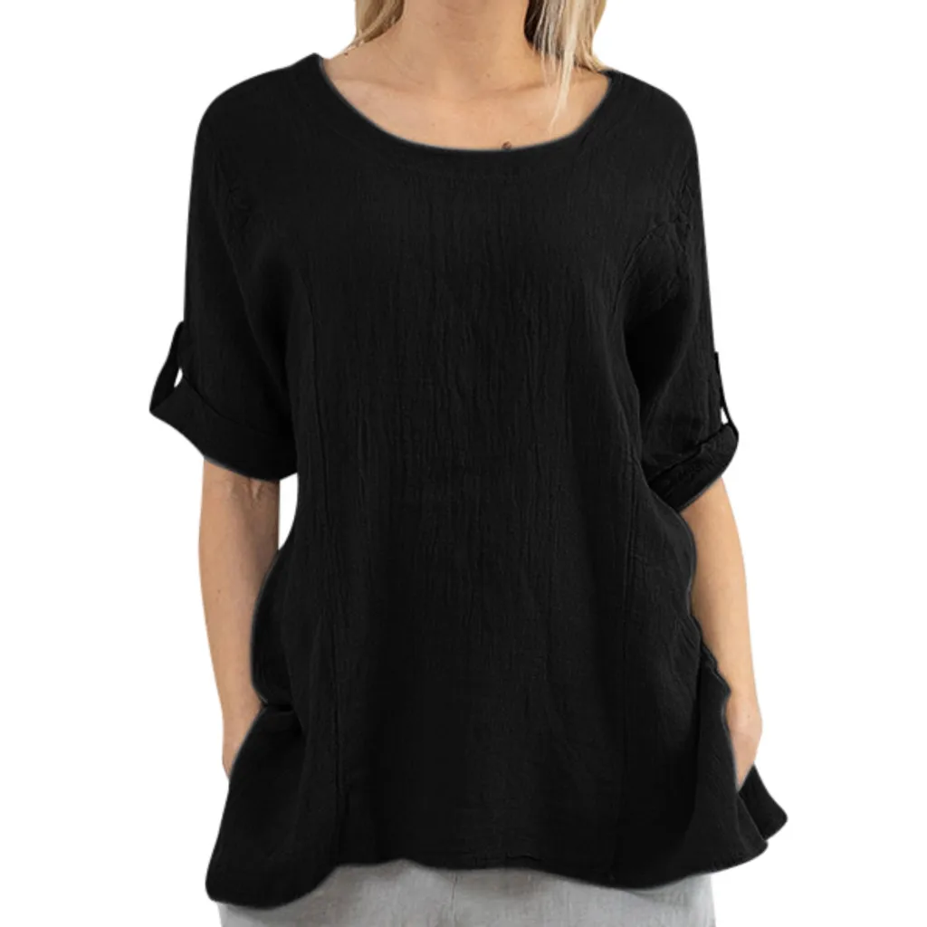 Женская Туника VogueBlusas с вырезом лодочкой и откатным рукавом, рубашка, свободные топы, красивая летняя Винтажная футболка, домашняя одежда, большие размеры XXL