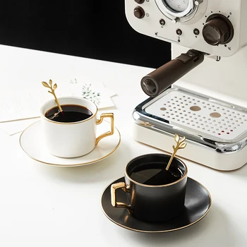 

Light Luxury Nordic Coffee Set Coffee Cup and Saucer Set British Tea Set Gold Painting 200ml Simple Design
