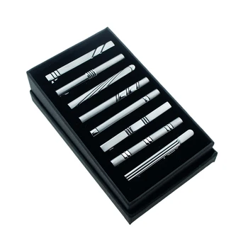 

Men's tie clip set contains 8 high-quality Metal Silver Simple Style include box of classic fashion accessories