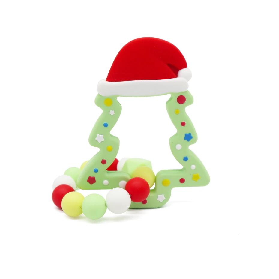 Светло-зеленый Силиконовый Прорезыватель для зубов, детский браслет в форме рождественской елки, Прорезыватель для зубов, без бисфенола, силиконовые бусины, детская погремушка, аксессуары для коляски, игрушка - Цвет: Светло-зеленый