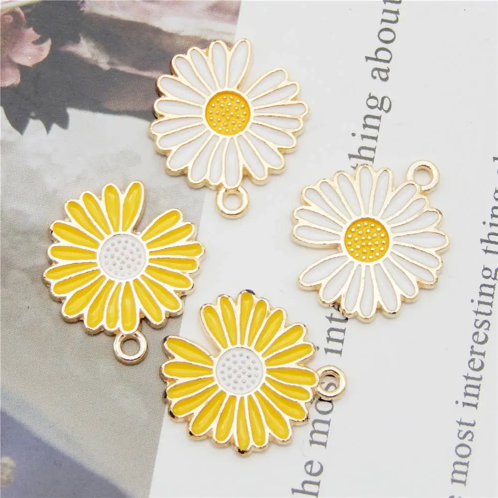 

8PCS Alloy Enamel Sunflower Charms Metal White Yellow Daisy Flower Pendants for Earrings Bracelet DIY Making Accessories