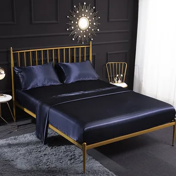 

4pcs With Pillowcase Polyester Bedding Home Wrinkle Free Solid Deep Pocket Easy Clean Satin Sheets Set Fitted Cover Silky Smooth