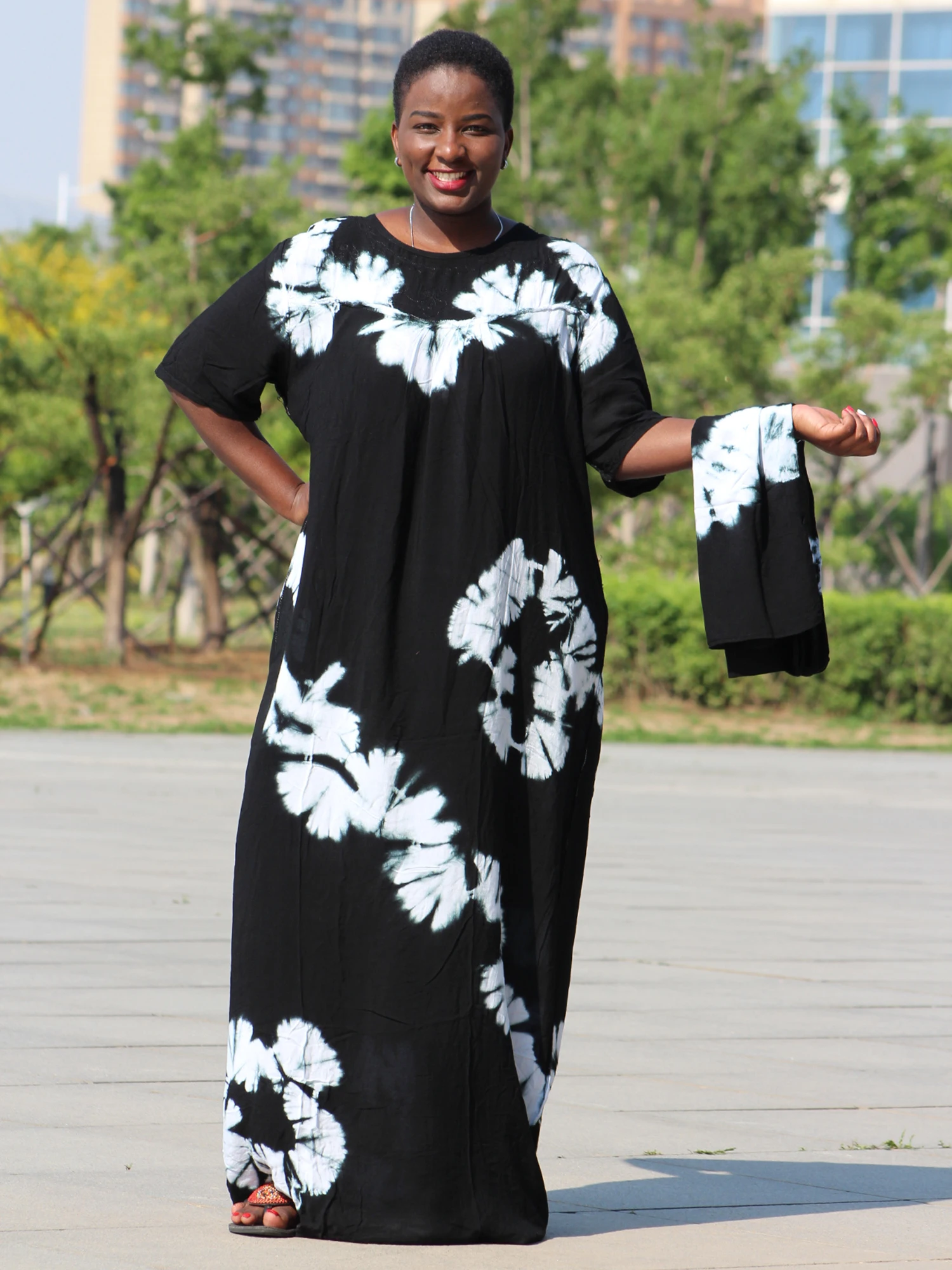Новые африканские Дашики Анкара модное черное хлопковое мягкое текстурированное удобное платье с длинный шарф