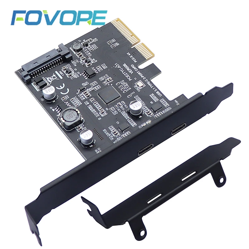 Pci-e pci express 4x para usb 3.1 gen 2 (10 gbps) 2 portas tipo c placa de expansão asm3142 chip conector de 15 pinos para windows/linux