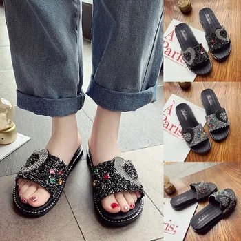 

New Bling Shose Women Fashion Sequins Flat Transparent Sandals Slipper Zapatos De Mujer Open Toe Beach Shoes Woman Casual #C3