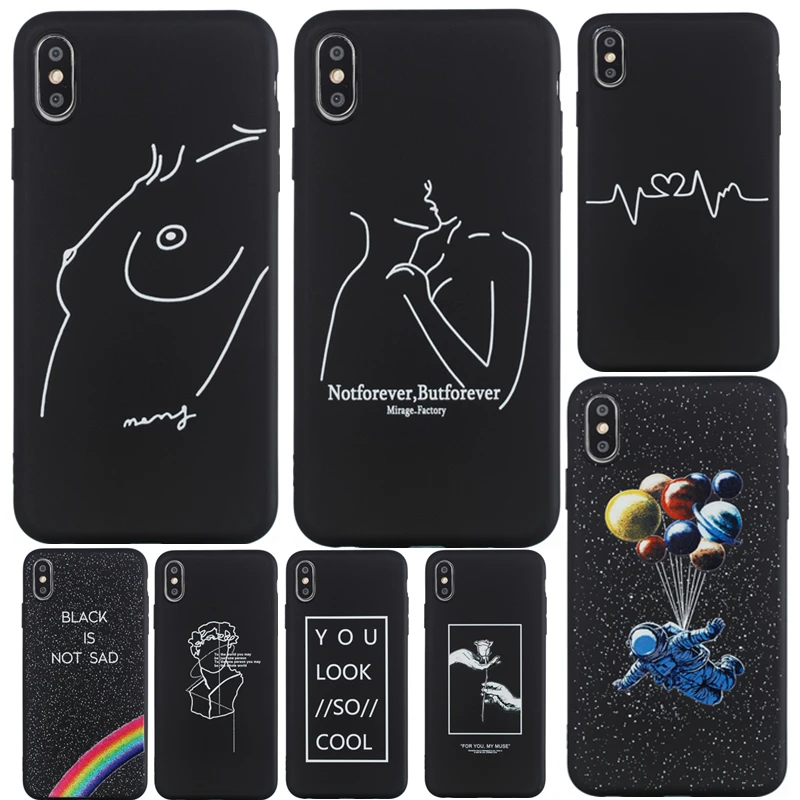Черные чехлы для телефонов с мультяшным рисунком линий iPhone 5 5s SE 6 6s 7 8 Plus X 10 XS Max XR