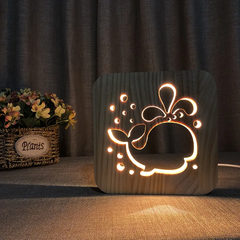 

Solid Wood Carved Cute Whale Table Lamp Creative Gifts Novelty Night Lights Christmas Lights Indoor Fairy Lights