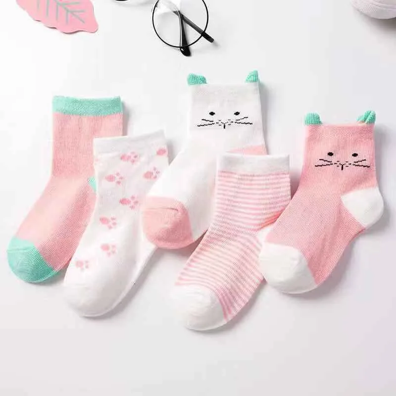 5 пар/лот Демисезонный с изображением кота из мультфильма мягкие хлопковые