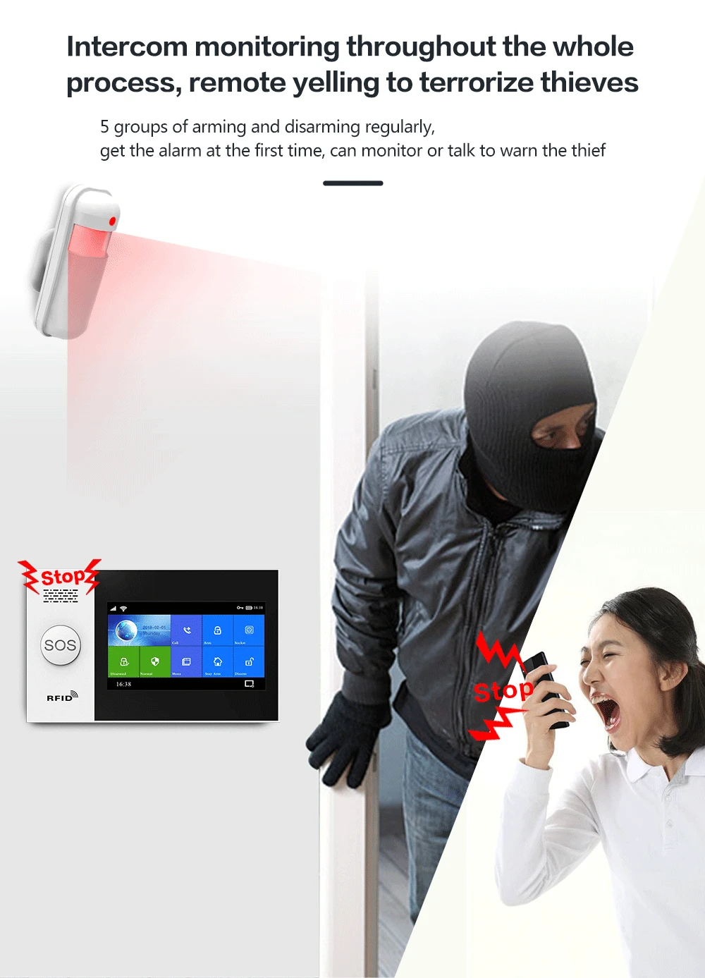 HIVA Alarm Systems Security Home Wifi Gsm with Pir Motion Sensor Tuya Smart Life Alarm work with Alexa elderly emergency button