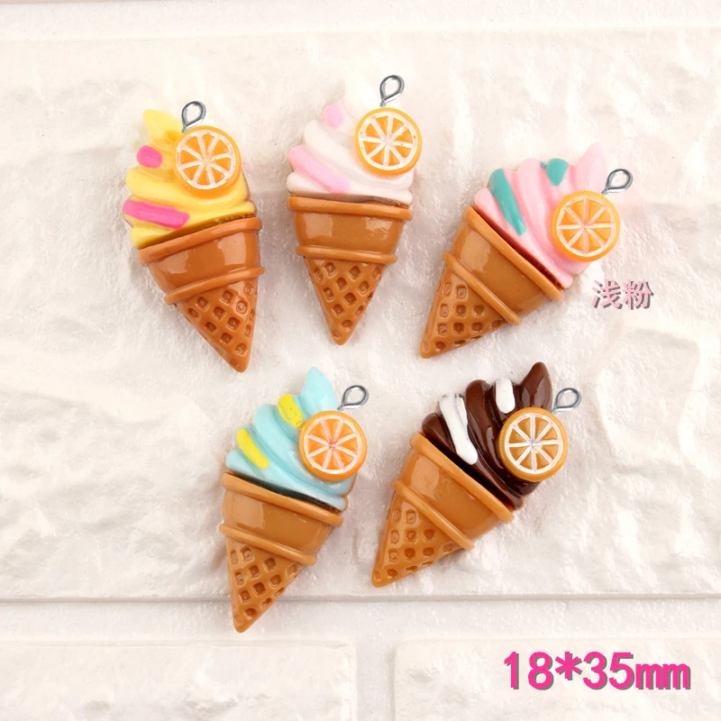 

10pcs 18*35MM DIY resin summer food ice cream cone charms cabochon ornament craft pendants decoration jewelry making material