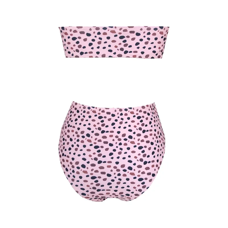 2020 Leopard Dot Split Flat Chest Skinny Bikini Swimsuit Waist Tie Bikini Sexy Backless Swimsuit Bikini Set White Flower Beach Bikini_6