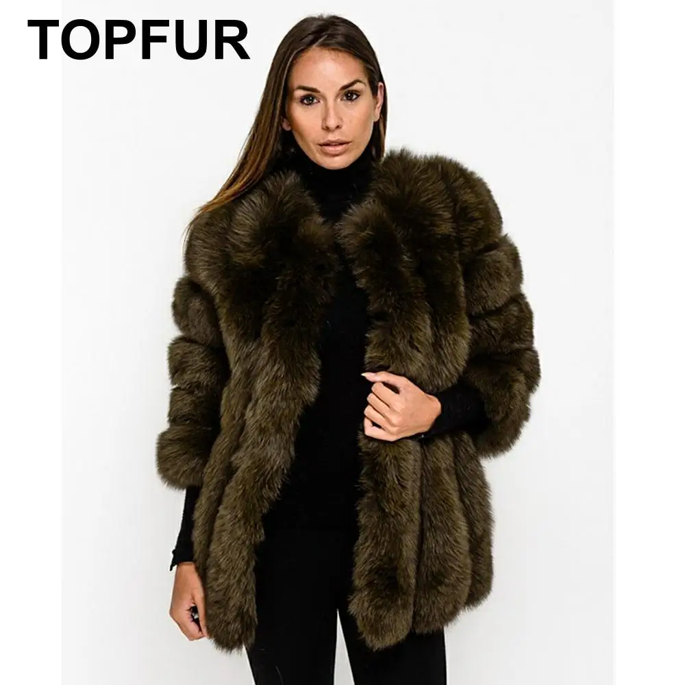 TOPFUR, модное зимнее пальто из натуральной голубой лисы, Женское пальто из натурального меха, женская кожаная куртка с рукавом три четверти, Manteau Femme