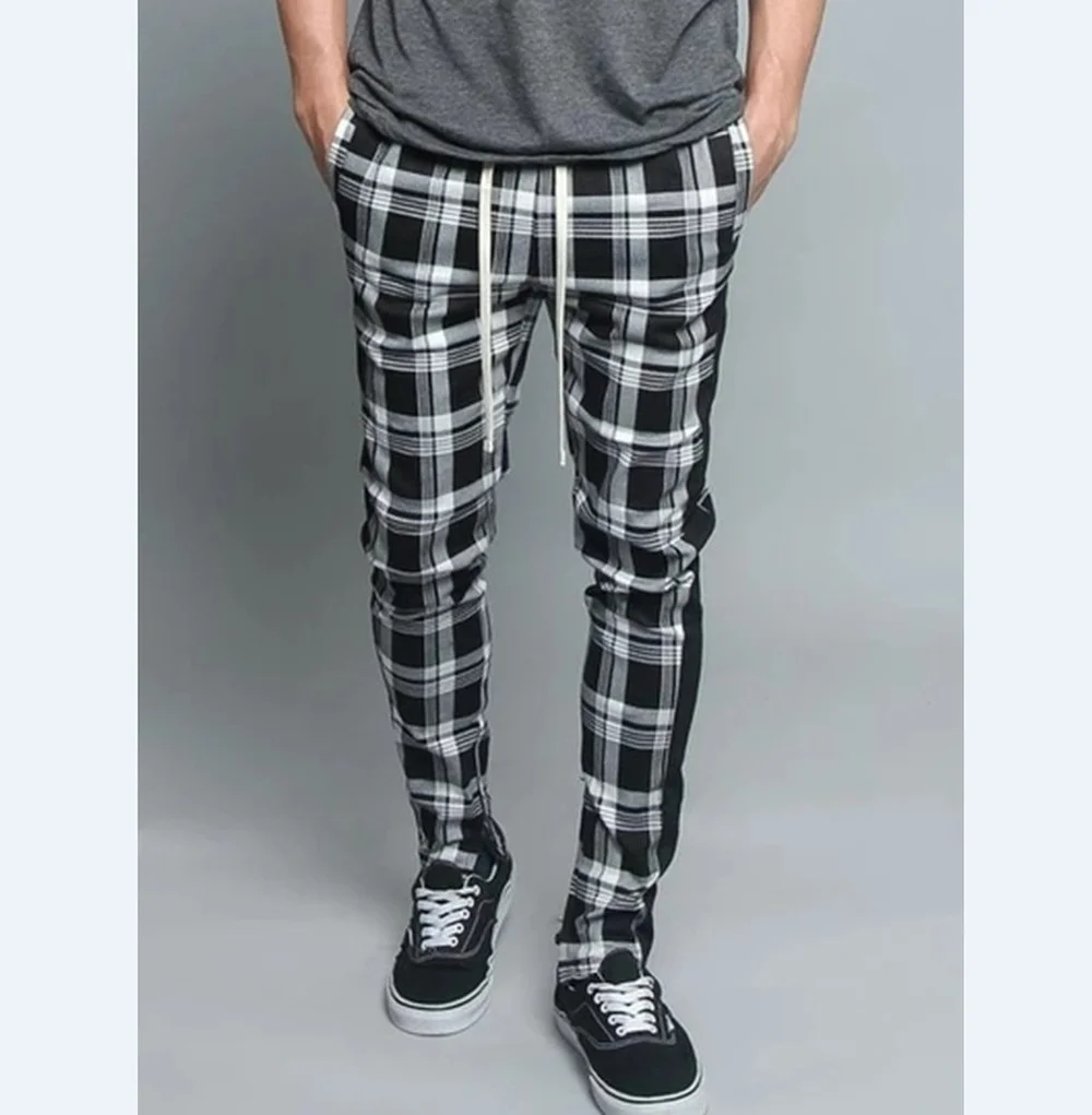 Mens Plaid Pants Sweatpant Workout 