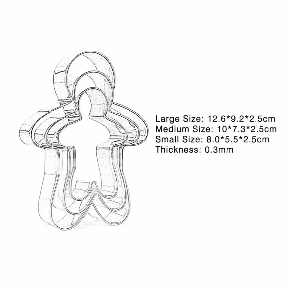 3 шт. нержавеющая сталь Пряничный человек формы для печенья прочный помадка резаки кухонный инструмент для выпечки на год Рождество