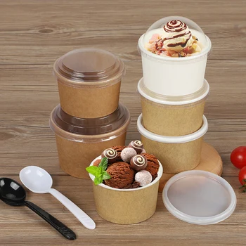 

50pcs 200ml 300ml pudding jelly dessert paper cups with lid takeaway package White disposable ice cream cup party birthday favor