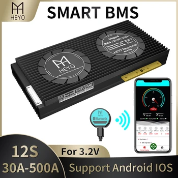 

Lifepo4 balancer 36V smart bms 12S 80A 100A 30a 150A 200A Bluetooth rs485 CAN to USB device NTC UART software With Fan HEYO