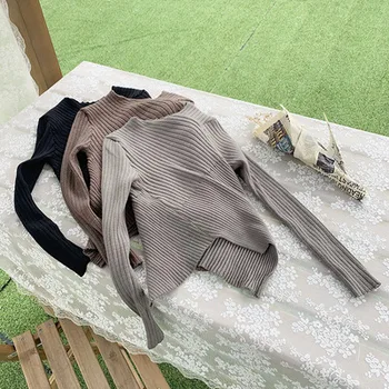 

2020 WOMEN NEW Autumn and winter new long-sleeved knit shirt with irregular blouse