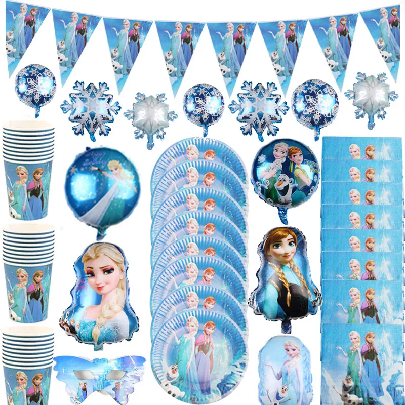 Disney Frozen-suministros de vajilla desechables para fiestas de cumpleaños de niños y niñas, suministros de vasos y platos para Baby Shower