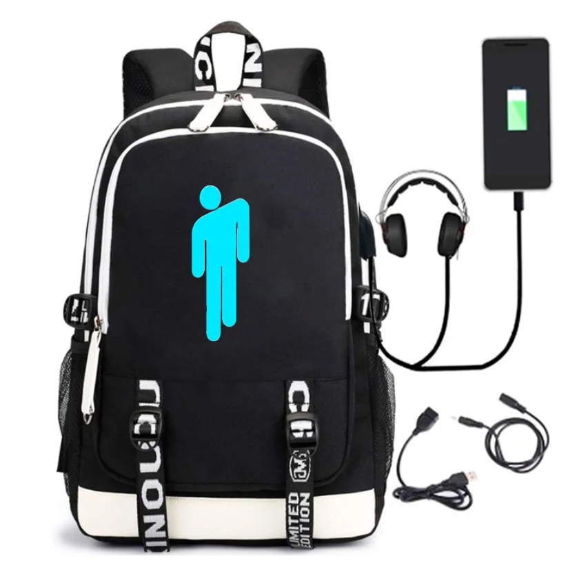 Billie Eilish рюкзак светящиеся подростковые школьные сумки для учеников usb рюкзаки для ноутбука для мальчиков детские крутые книжные сумки mochilas