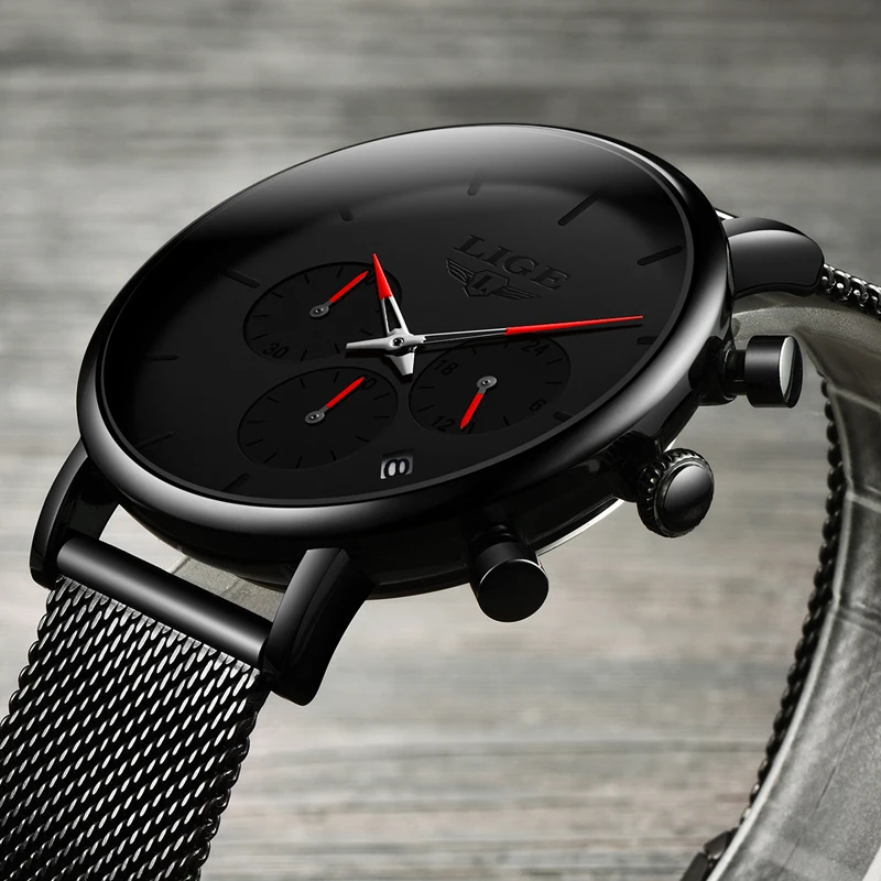 Relojes LIGE мужские часы из сетчатой стали модные брендовые Роскошные спортивные