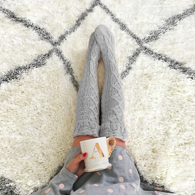WZ8017-101 Европейском и американском стиле новинка Твист в длинный носки без пятки выше колена теплые носки ворс Носки для женщин - Цвет: WZ8017-101